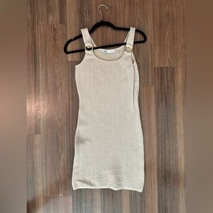 Zara Beige Textured Dress with Gold Accent
